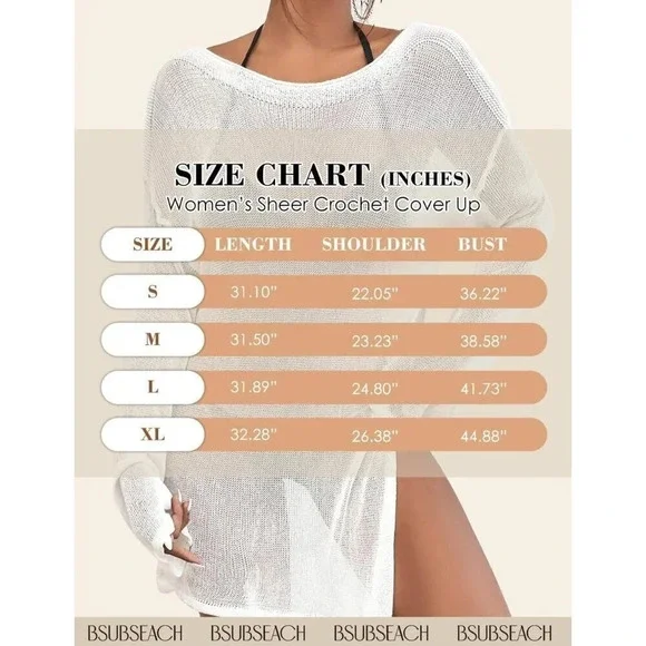 Crochet Beach Cover Up for Women Swimsuit Sheer Top Side Split  Summer Dress - Picture 6 of 6